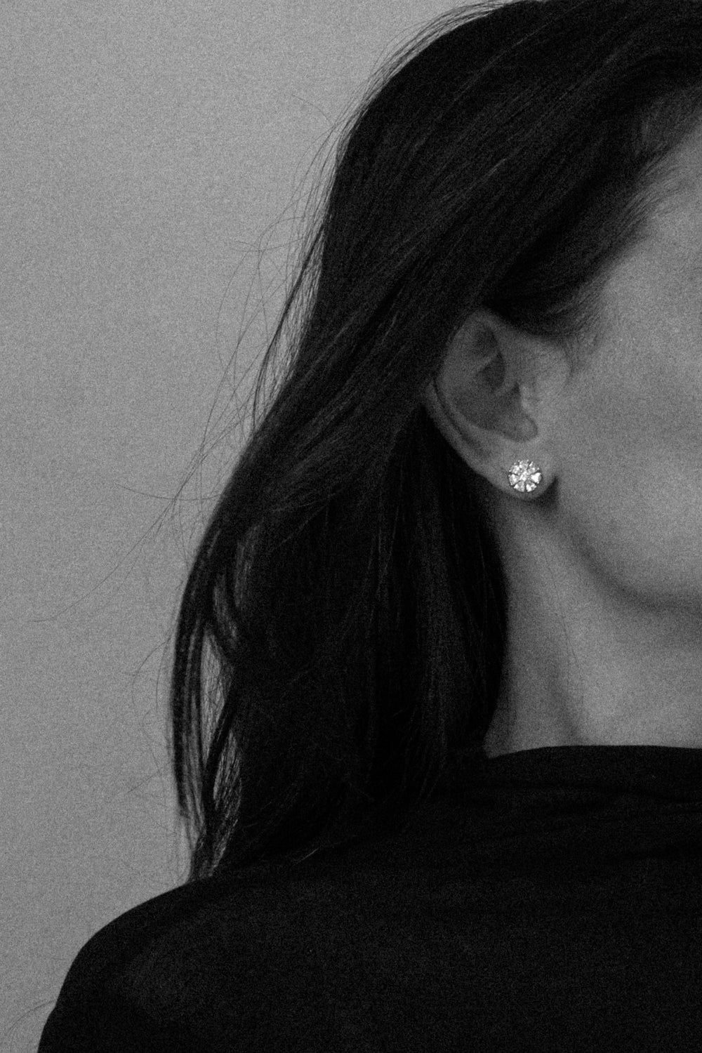 Black-and-white close-up of the Maggie flower stud