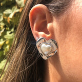 Earrings - Gloria Earrings in Rhodium Pearl - Melissa Lovy