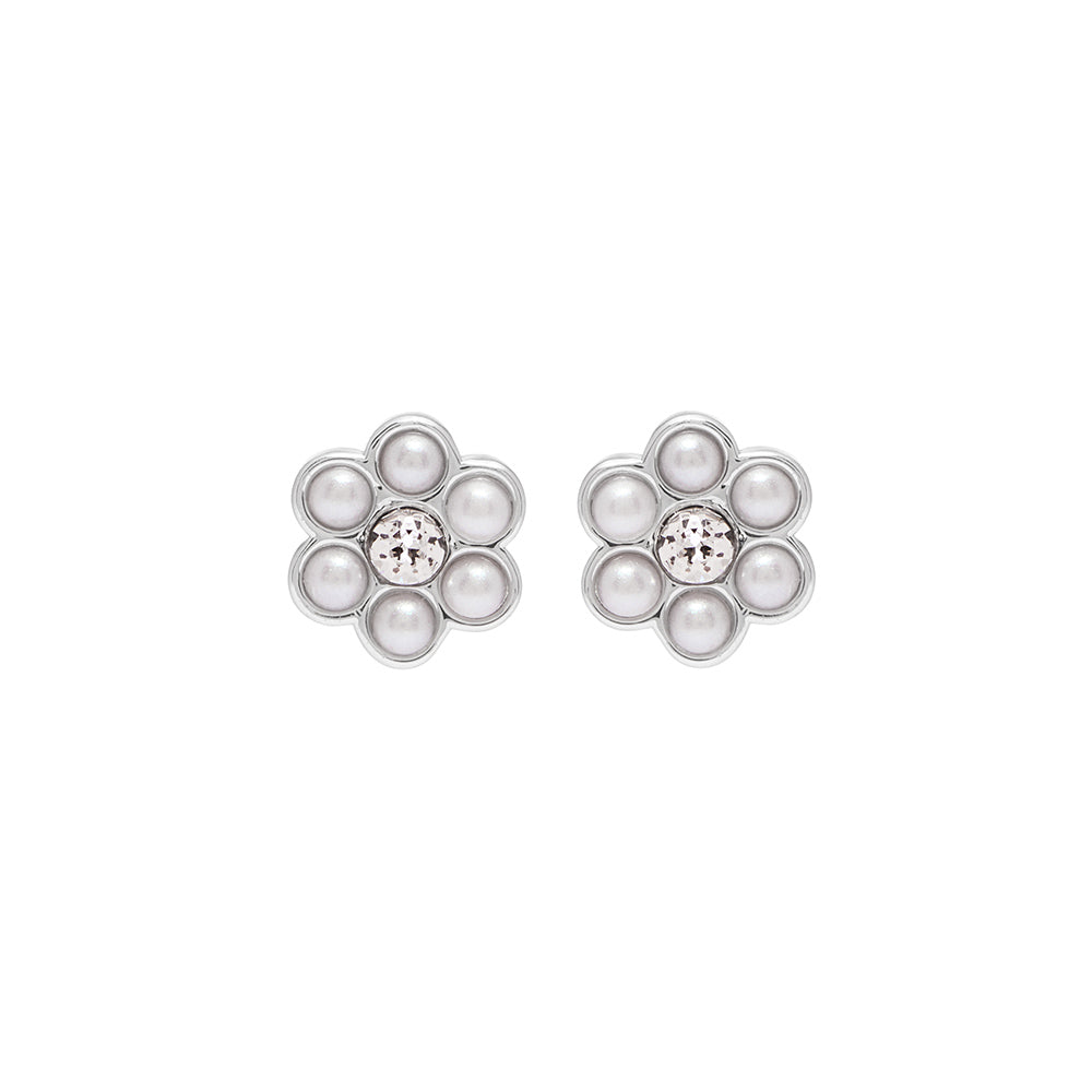 Baby Libby Studs in Rhodium with Pearl